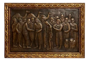 Arieh Merzer, Large Judaica Copper Repousse Sculpture Relief Plaque Arie Merzer Bezalel Era, c.1950'S