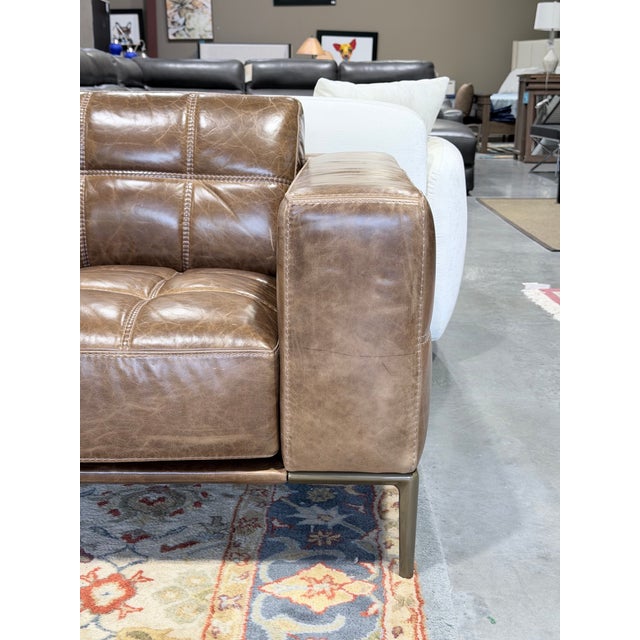 2020s American Leather Barcelona Leather Sofa & Dual Ottoman Lounge Set in Umbria S’More Leather For Sale - Image 5 of 12