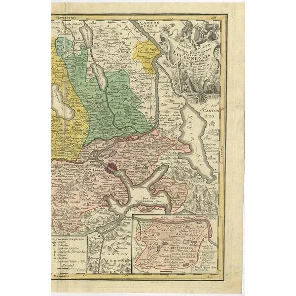 Antique Map of the Kanton Luzerne Switzerland from Homann Heirs, 1763 For Sale - Image 3 of 6