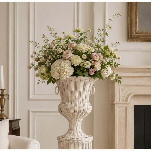Elevate your decor with our White Round Wicker Urn. Crafted from high-quality natural wicker, this urn features a...