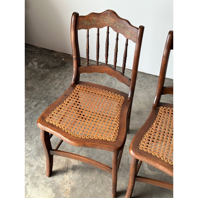 Wood Antique Set of 4 Turned-Spindle Cane Seat Dining Chairs For Sale - Image 7 of 18