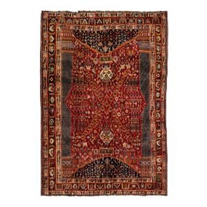 Allover Designed Persian Shiraz Wool Rug in Red