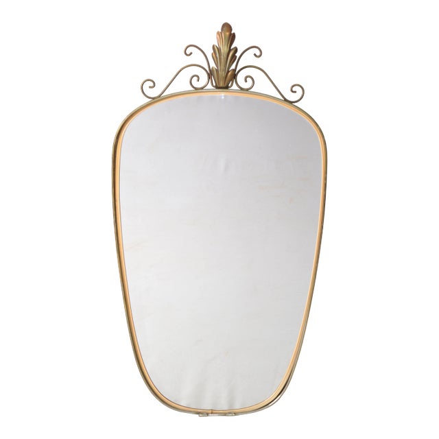 Italian Mid-Century Modern Brass Shield Mirror For Sale