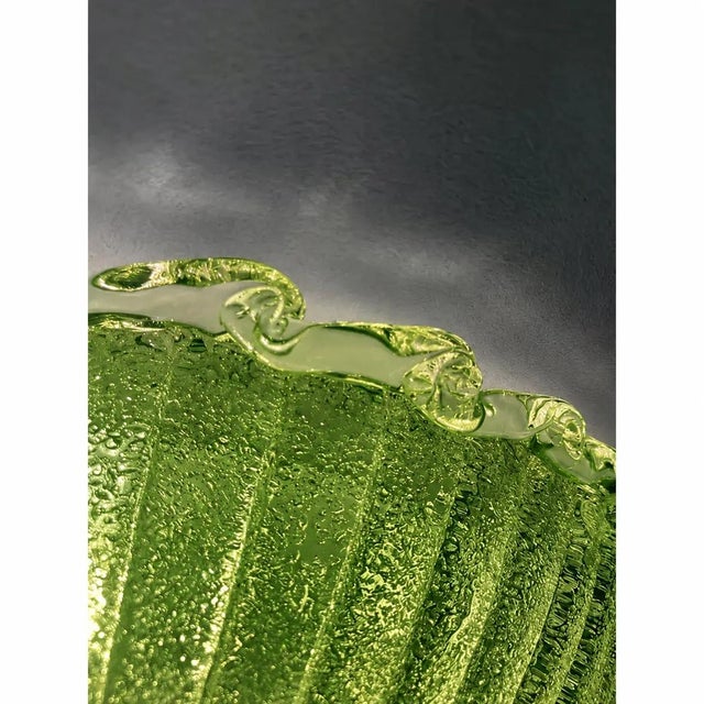 Bright "Budino" Murano glass flush mount in green graniglia. Traditional venetian working of Murano glass. White metal...