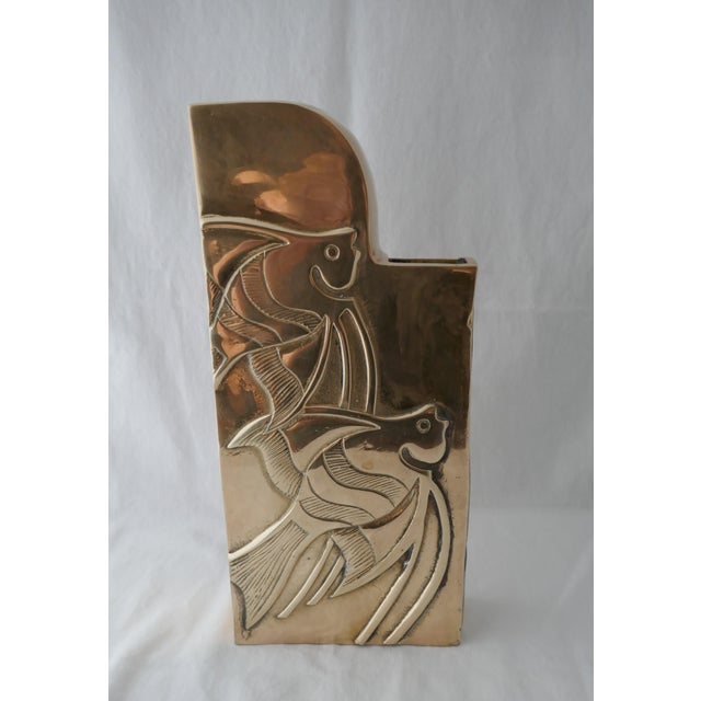 Mid-Century Modern Dolbi Cashier Vintage Solid Brass Set of 2 Vases With Fish For Sale - Image 3 of 12