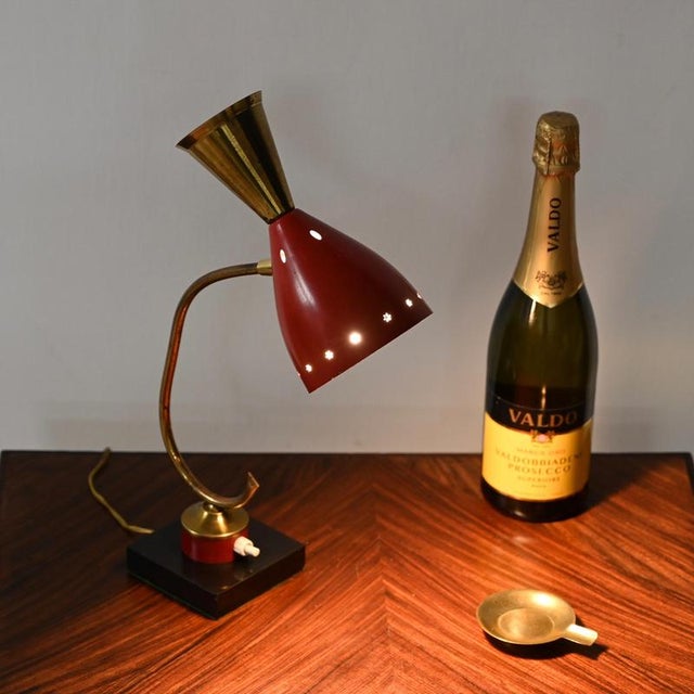 Adjustable Table Lamp in Brass and Red Metal from Stilnovo, Italy, 1950s For Sale - Image 3 of 15
