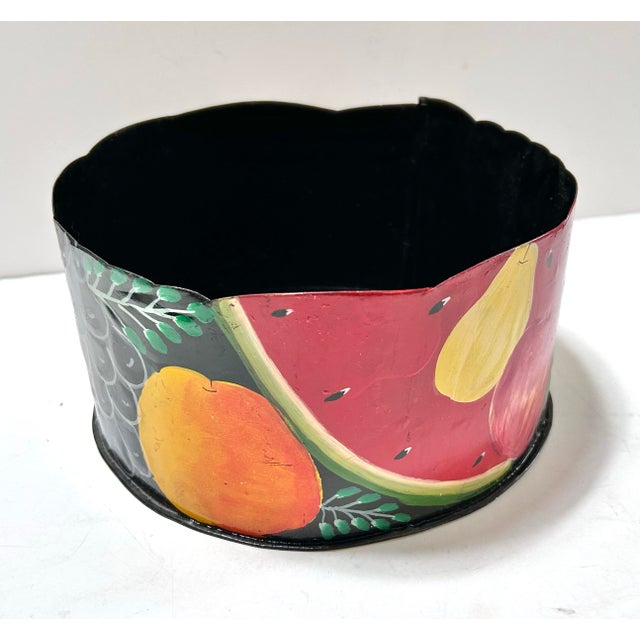 Vintage Hand-Painted Fruit Toleware Cachepot For Sale - Image 9 of 9
