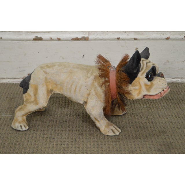 French "Growler" Antique Paper Mache Nodding Head Bulldog Pull Toy