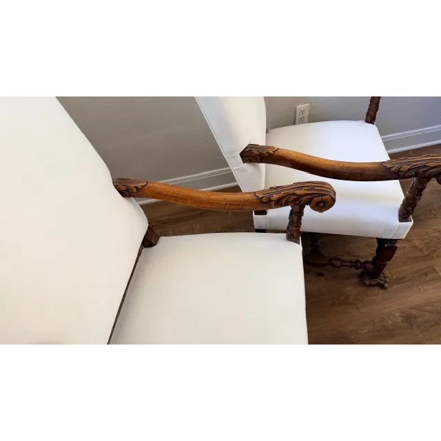 Pair of Antique White and Walnut Accent Chairs For Sale - Image 6 of 17