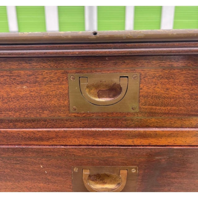 Mid 20th Century Italian Campaign Style Brass Accent Inlay Lingerie Chest Dresser Chest Drawers For Sale - Image 5 of 12