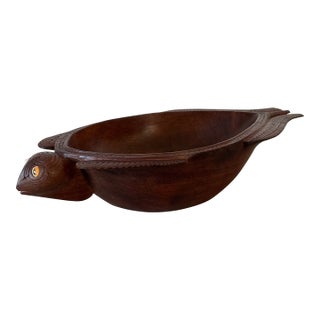 Antique Primitive Hand Carved Wood Bowl in Shape of Sea Turtle For Sale