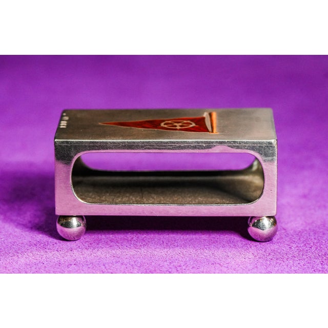 Red Nautical Flag Hand Painted Enamel Sterling Silver Antique Match Box Holder Tobacciana For Sale - Image 8 of 12