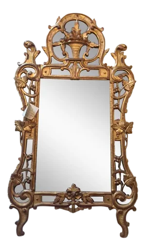 Vintage French Gilt-Wood W/Fruit Basket Motif Mirror