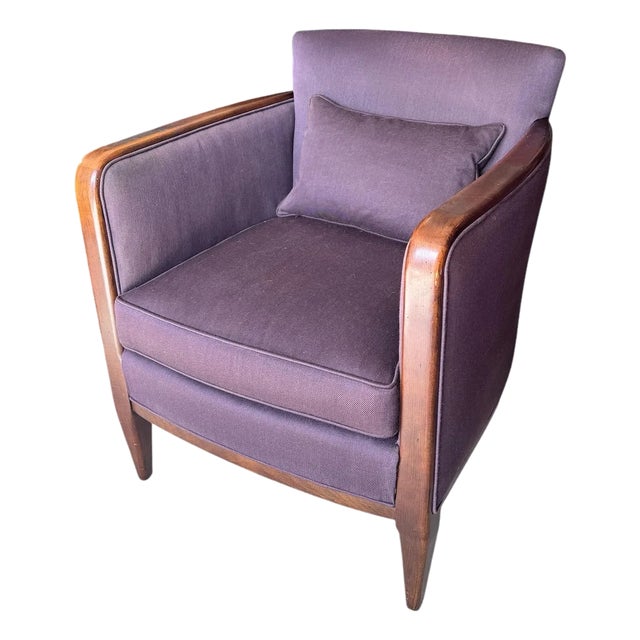 Late 20th Century Kravet Furniture Handmade Contemporary Armchair With Walnut Frame and Rich Purple Upholstery For Sale