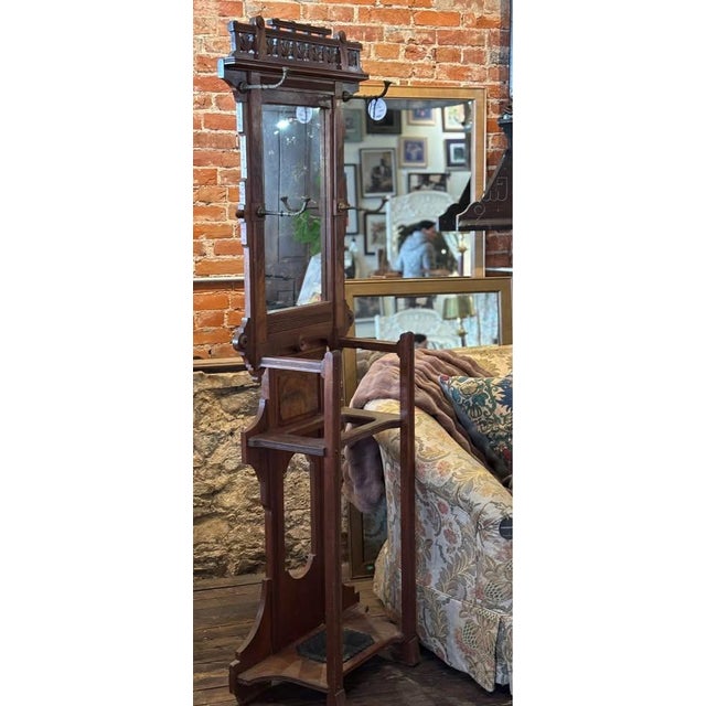 Brown Antique Victorian Mirrored Hall Tree or Coat Rack For Sale - Image 8 of 9