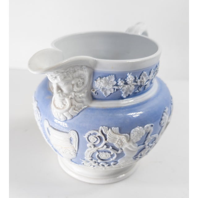 English 19th Century English Staffordshire Neoclassical Lavender Blue and White Pitcher by Ridgway For Sale - Image 3 of 15