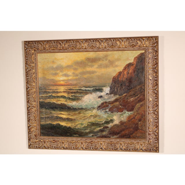 Impressionist Stormy Seascape Painting at Sunset by Richard Dey De Ribcowsky (1880-1936) For Sale - Image 3 of 12