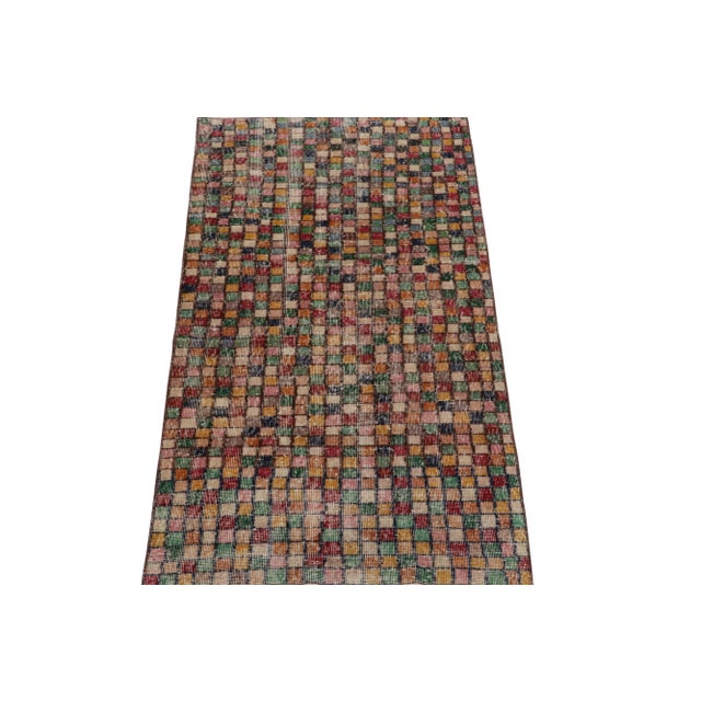 Traditional 1960s Vintage Art Deco Runner in Multicolor Geometric Pattern, Distressed Rug For Sale - Image 3 of 7