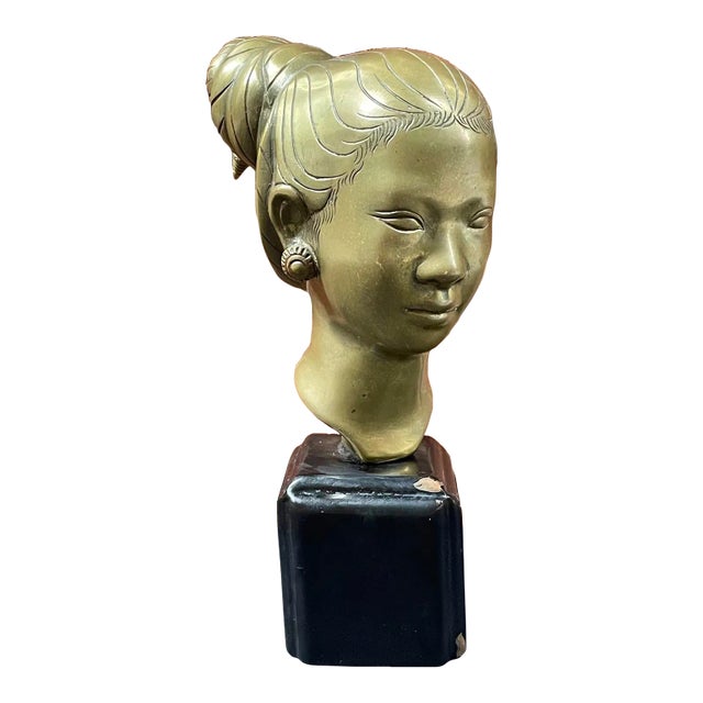Vintage Brass Bust of a Laotian Woman For Sale