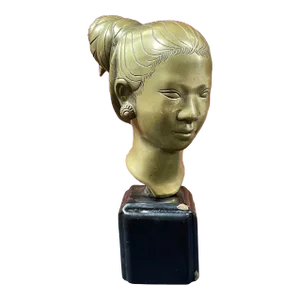 Vintage Brass Bust of a Laotian Woman