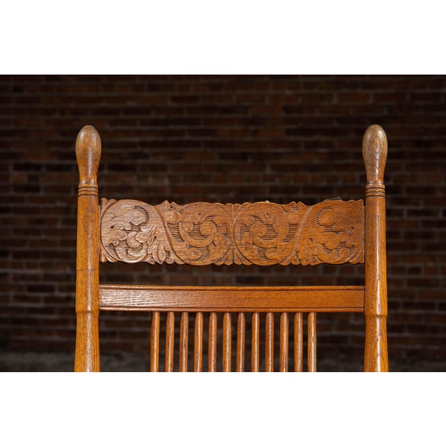 Wood Antique Wooden Rocking Chair With Red Cushion For Sale - Image 7 of 10