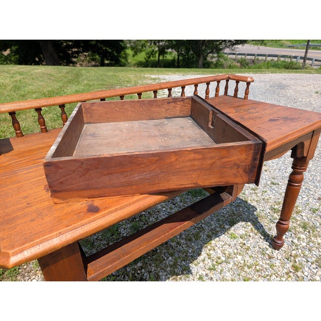 Antique Railroad Depot Desk With Spindle Gallery Cherry and Ash Wood 1900s For Sale - Image 12 of 17