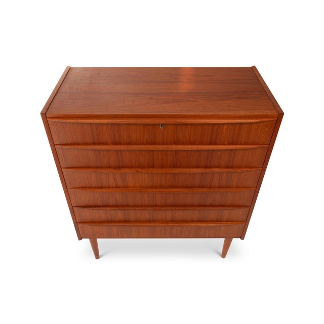 Brown Vintage Danish Mid-Century Six-Drawer Teak Tallboy Dresser 1960s With Key For Sale - Image 8 of 8