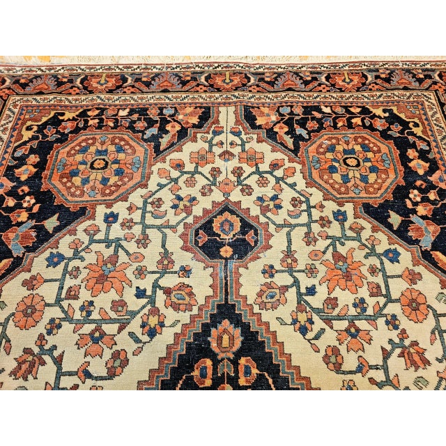 19th Century Persian Farahan Sarouk Rug, Handwoven Floral Patter, Ivory & Blue, 5’ X 7’ For Sale - Image 9 of 12