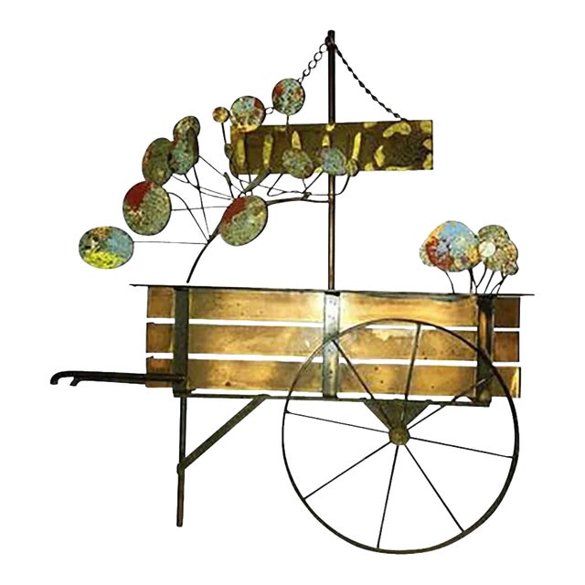 1980s Curtis Jeré signed Curtis Jere Brutalist Flower Cart Wall Sculpture For Sale