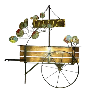 1980s Curtis Jeré signed Curtis Jere Brutalist Flower Cart Wall Sculpture