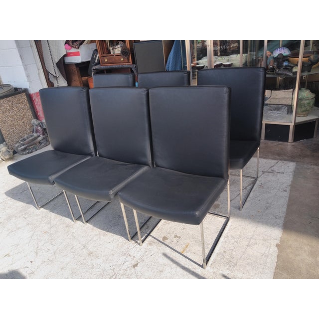 Attributed Milo Baughman Style Late 20th Century Set of 6 High Back Leather and Chrome Dining Chairs For Sale In Houston - Image 6 of 6