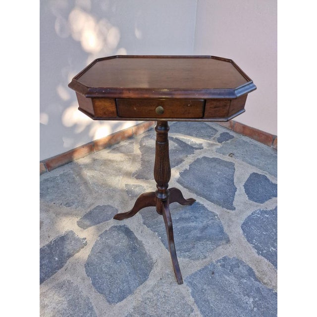 Neoclassical Octagonal Tripod Side Table in Walnut, 1950s For Sale - Image 3 of 18