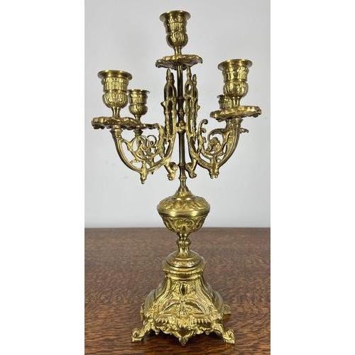 Vintage French Style Ornate 5-Arm Candelabra For Sale - Image 13 of 13