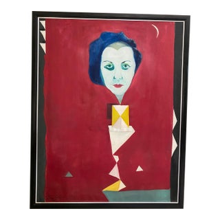 1990s Framed Diane Haber Surrealistic Portrait Acrylic on Canvas 'Corinne' For Sale