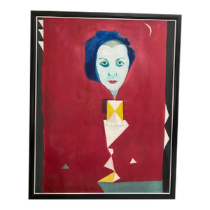1990s Framed Diane Haber Surrealistic Portrait Acrylic on Canvas 'Corinne'