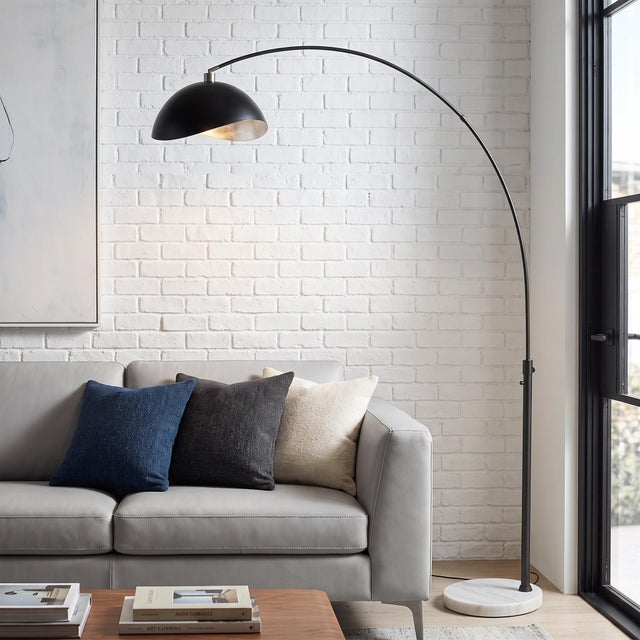 Mid-Century Modern 1960s Luna Bella 92" Floor Lamp in Matte Black/Silver Mid Century Modern, White Marble Base, Dimmable For Sale - Image 3 of 5