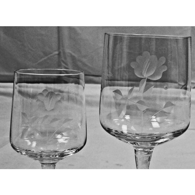 58pcs Crystal Wine Glasses Set- 5 Sizes -1970 Society Crystal -Delicate Flower Etched Design For Sale - Image 17 of 18