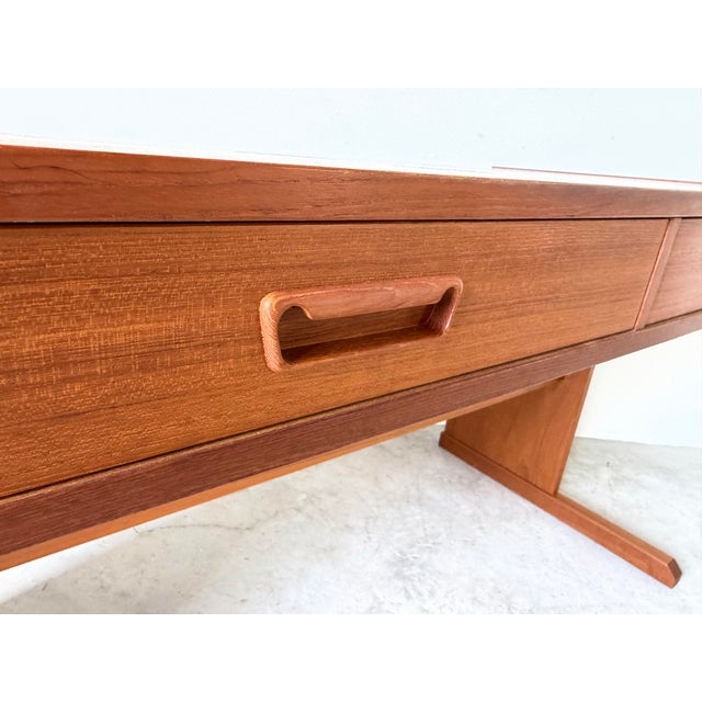 1970’s Mid-Century Modern Vi-Ma Danish Teak Desk With Hidden Sliding Filing Cabinet For Sale - Image 4 of 12