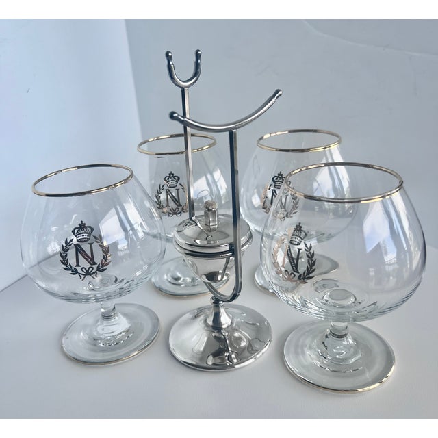 Set of Four Napoleon Brandy or Cognac Glass Snifters With a Silver Plated Snifter Warmer For Sale - Image 4 of 12