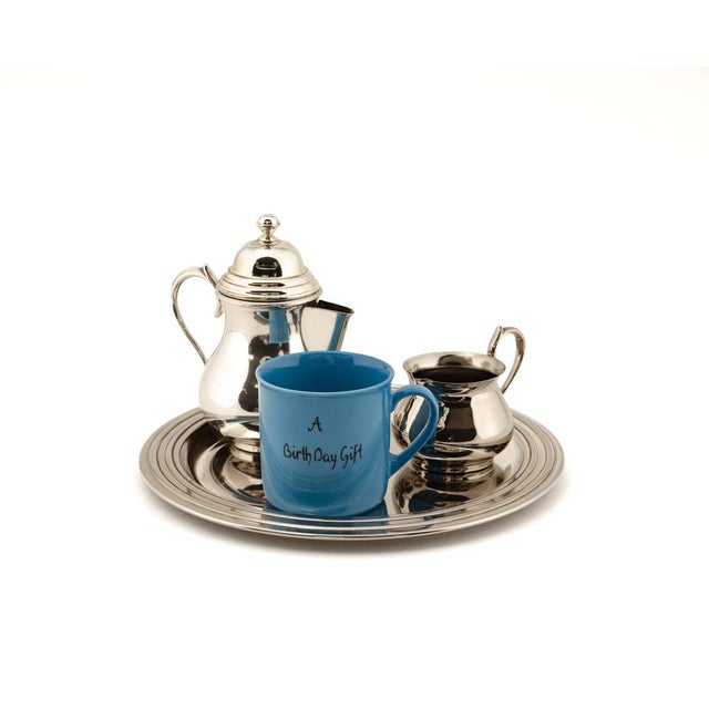 Litolff Blue Porcelain Mug and Elkington & Co Silver Plated Coffee Service, 2010s, Set of 4 For Sale - Image 14 of 16