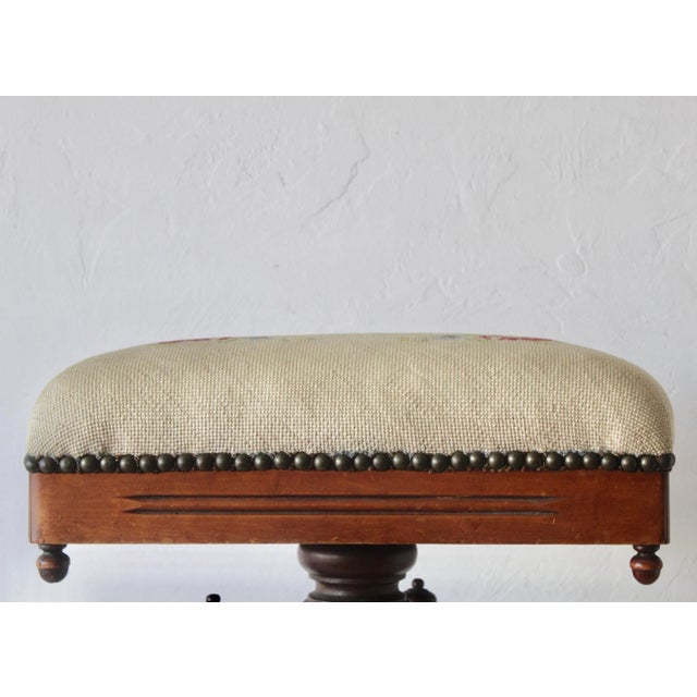 Tonk Chicago & New York Vintage Ornate Wood Needlepoint Padded Upholstered Adjustable Height Stool For Sale - Image 10 of 12