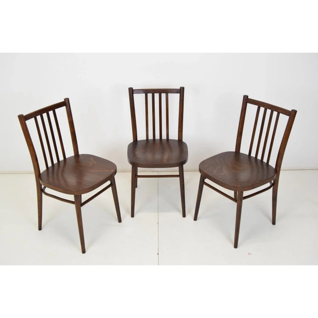 Mid-Century set of 3 Chairs, TON, 1960s. Made in Czechoslovakia. Made of Wood.