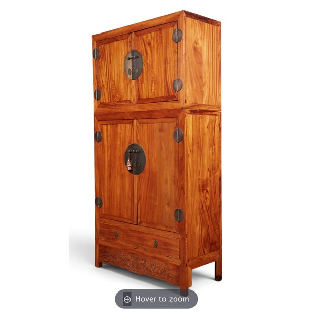 Large Qing Dynasty Oak Wood Compound Cabinet With Brass Medallions.