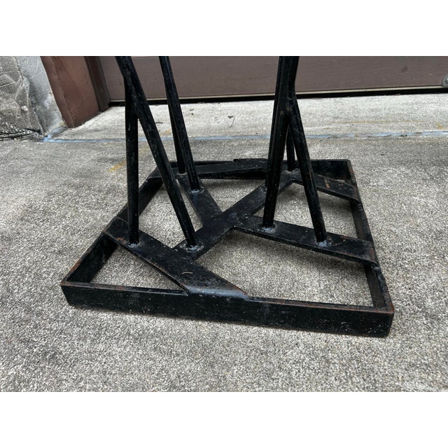 Metal Vintage Brutalist Style Hand Wrought Iron Outdoor Glass Top Tables ~ Pair For Sale - Image 7 of 12