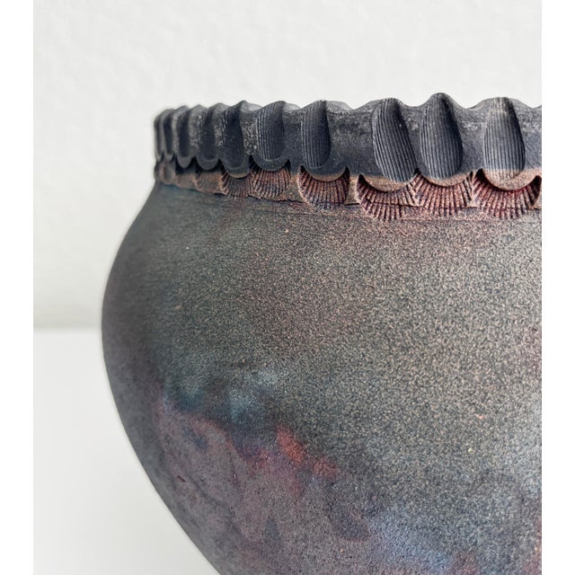 Contemporary Large Raku Pot Vase For Sale - Image 3 of 9