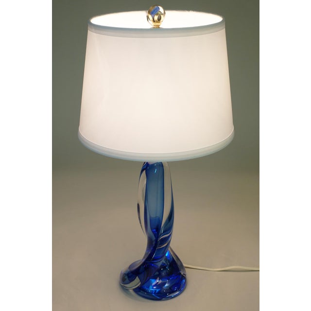1960s Mid Century Modern Val St Lambert Signed Belgium Marine Swirl Solid Blown Art Glass Table Lamp Murano For Sale - Image 9 of 11
