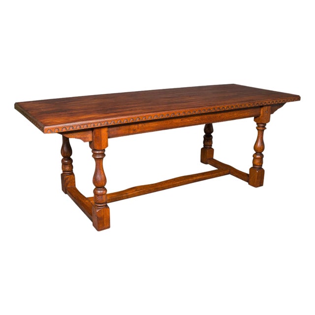 6 Seat Antique Dining Table, English, Oak, Country Kitchen, Refectory, Edwardian For Sale
