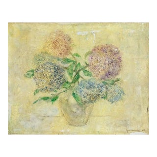 Lajos Szentivanyi, Hungarian Country Cottage, Shabby Chic Still Life With Flowers in Vase For Sale