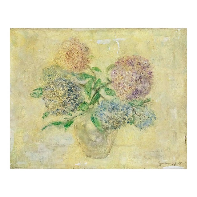 Lajos Szentivanyi, Hungarian Country Cottage, Shabby Chic Still Life With Flowers in Vase For Sale