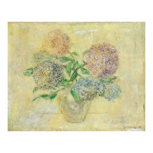Lajos Szentivanyi, Hungarian Country Cottage, Shabby Chic Still Life With Flowers in Vase